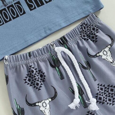 Muasaaluxi Western Baby Boy Summer Clothes Cow Print Short Sleeve T-Shirt Casual Shorts Toddler Boy Outfits 0-3T in Saudi Arabia