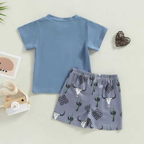 Muasaaluxi Western Baby Boy Summer Clothes Cow Print Short Sleeve T-Shirt Casual Shorts Toddler Boy Outfits 0-3T in Saudi Arabia