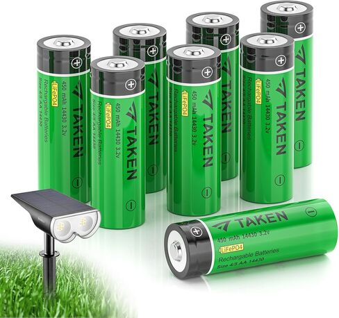 Taken 14430 بطارية شمسية قابلة لإعادة الشحن 3.2 فولت، 3.2 فولت 450 مللي أمبير 14430 LiFePO4 بطارية قابلة للشحن لألواح الطاقة الشمسية في الهواء الطلق وأضواء الحديقة (ليست بطارية AA) - 8 عبوات in Kuwait