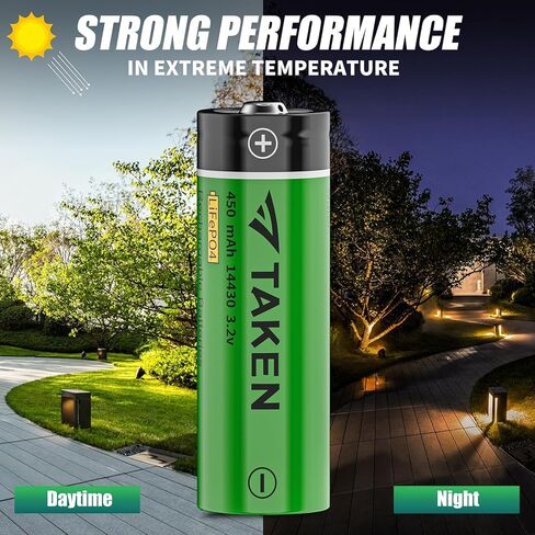 Taken 14430 بطارية شمسية قابلة لإعادة الشحن 3.2 فولت، 3.2 فولت 450 مللي أمبير 14430 LiFePO4 بطارية قابلة للشحن لألواح الطاقة الشمسية في الهواء الطلق وأضواء الحديقة (ليست بطارية AA) - 8 عبوات in Kuwait