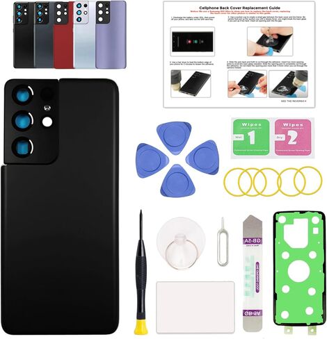 Compatible with Galaxy S21 Ultra Back Cover Replacement, S21 Ultra 5G Back Glass Door with Pre-installed Camera Lens, Repair Tools & Instruction, Phantom Silver in Saudi Arabia