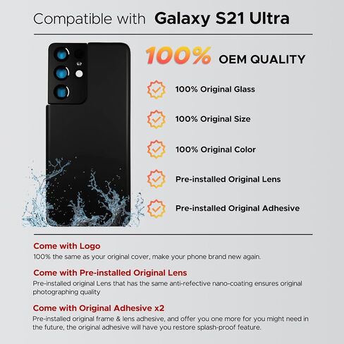 Compatible with Galaxy S21 Ultra Back Cover Replacement, S21 Ultra 5G Back Glass Door with Pre-installed Camera Lens, Repair Tools & Instruction, Phantom Silver in Saudi Arabia
