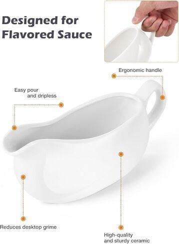 LoeJan 17OZ Gravy Boat مع ملعقة، طبق تقديم صلصة سيراميك، مجموعة أدوات تقديم كبيرة سهلة الصب بدون تنقيط للشفاه لسلطة كريم مرق الحليب الأسود اليقطين عيد الشكر in Kuwait