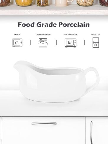 LoeJan 17OZ Gravy Boat مع ملعقة، طبق تقديم صلصة سيراميك، مجموعة أدوات تقديم كبيرة سهلة الصب بدون تنقيط للشفاه لسلطة كريم مرق الحليب الأسود اليقطين عيد الشكر in Kuwait