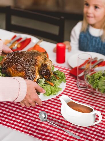 LoeJan 17OZ Gravy Boat مع ملعقة، طبق تقديم صلصة سيراميك، مجموعة أدوات تقديم كبيرة سهلة الصب بدون تنقيط للشفاه لسلطة كريم مرق الحليب الأسود اليقطين عيد الشكر in Kuwait