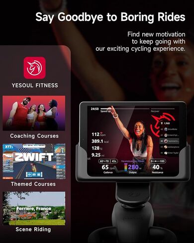 دراجة التمرين، دراجات Yesoul الثابتة للمنزل مع شريطي مقاومة، تطبيق حصري، دراجة ركوب الدراجات في الأماكن المغلقة منخفضة الضوضاء بسعة وزن 300 رطل، وسادة مقعد مريحة وشاشة LED مطورة، دورات لياقة بدنية غنية للتدريب على تمارين القلب في صالة الألعاب الرياضية الم in Kuwait