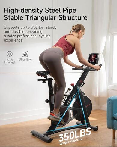 دراجة التمرين، دراجات Yesoul الثابتة للمنزل مع شريطي مقاومة، تطبيق حصري، دراجة ركوب الدراجات في الأماكن المغلقة منخفضة الضوضاء بسعة وزن 300 رطل، وسادة مقعد مريحة وشاشة LED مطورة، دورات لياقة بدنية غنية للتدريب على تمارين القلب في صالة الألعاب الرياضية الم in Kuwait