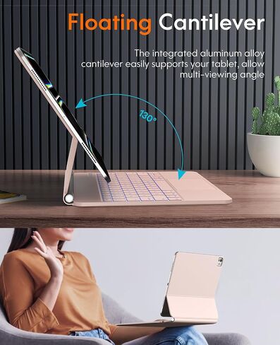 CHESONA iPad Pro 13 inch case 2024 with keyboard, Easy-Set Floating Cantilever Stand, Smart Trackpad, 7 Color Backlit with Battery Digital Display, Magnetic Keyboard Case for iPad Pro 13 (M4), Black in Saudi Arabia