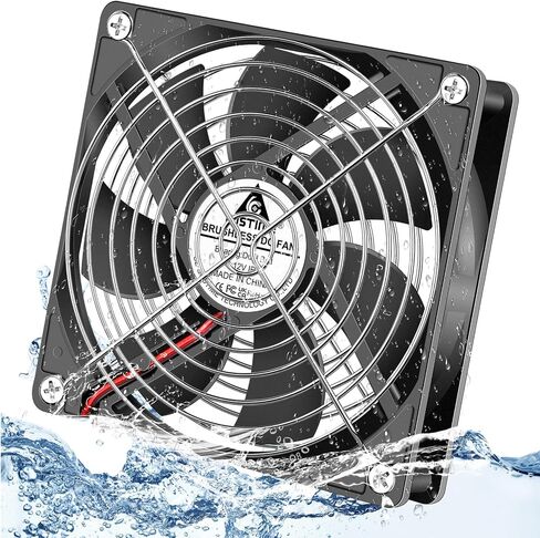 GDSTIME 80mm x 25mm 12V DC Waterproof IP67 Fan Dual Ball Bearing Small Brushless Cooling Fans 2-Pin for RV Fridge Micro Greenhouse AV Cabinets Ventilation in Kuwait