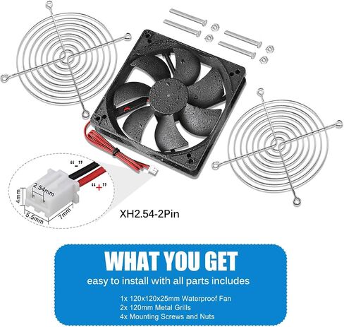 GDSTIME 80mm x 25mm 12V DC Waterproof IP67 Fan Dual Ball Bearing Small Brushless Cooling Fans 2-Pin for RV Fridge Micro Greenhouse AV Cabinets Ventilation in Kuwait