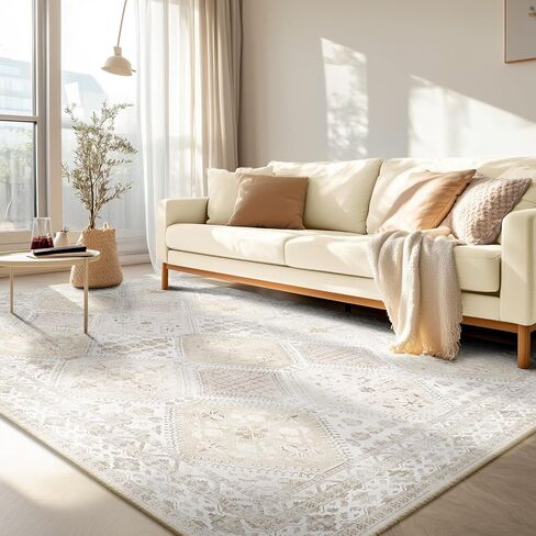 Area Rug 5x7 Bohemian Area Rugs Stain Resistant Washable Boho Rug Vintage Distressed Carpet Rugs Non Slip Low Pile Water Repellent for Living Room Bedroom Pink in Saudi Arabia