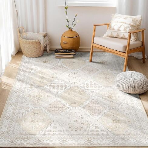 Area Rug 5x7 Bohemian Area Rugs Stain Resistant Washable Boho Rug Vintage Distressed Carpet Rugs Non Slip Low Pile Water Repellent for Living Room Bedroom Pink in Saudi Arabia