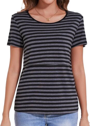 Sosolism Nursing Tops for Breastfeeding Shirts Maternity Short Sleeve T-Shirts Pregnancy Clothes Light Grey, Small in Saudi Arabia