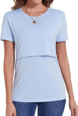 Sosolism Nursing Tops for Breastfeeding Shirts Maternity Short Sleeve T-Shirts Pregnancy Clothes Light Grey, Small in Saudi Arabia