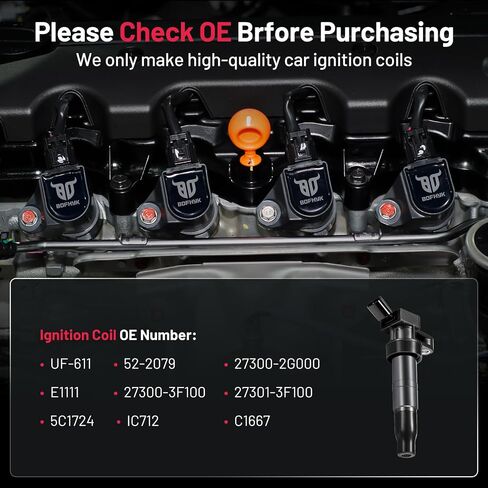 ملفات الإشعال BDFHYK UF651 وقابس إشعال إيريديوم 9686 متوافق مع Hyundai Elantra Coupe GT Tucson Kia Forte Soul l4 1.8L 2.0L يستبدل 5C1861 C1804 50146 GN10633 5147 9417 9723 XP5702 مجموعة من 4 in Kuwait