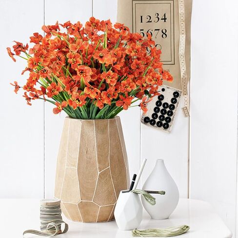 12 Bundles Fall Flowers Artificial for Decoration, Fake Mums Flowers Outdoor UV Resistant, Faux Plastic Flowers for Outdoors Porch Window Garden Box Hanging Pot Autumn Home Decor (Orange) in Saudi Arabia