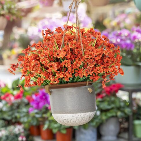 12 Bundles Fall Flowers Artificial for Decoration, Fake Mums Flowers Outdoor UV Resistant, Faux Plastic Flowers for Outdoors Porch Window Garden Box Hanging Pot Autumn Home Decor (Orange) in Saudi Arabia
