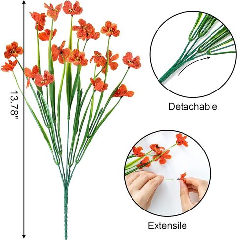 12 Bundles Fall Flowers Artificial for Decoration, Fake Mums Flowers Outdoor UV Resistant, Faux Plastic Flowers for Outdoors Porch Window Garden Box Hanging Pot Autumn Home Decor (Orange) in Saudi Arabia