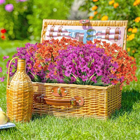 12 Bundles Fall Flowers Artificial for Decoration, Fake Mums Flowers Outdoor UV Resistant, Faux Plastic Flowers for Outdoors Porch Window Garden Box Hanging Pot Autumn Home Decor (Orange) in Saudi Arabia