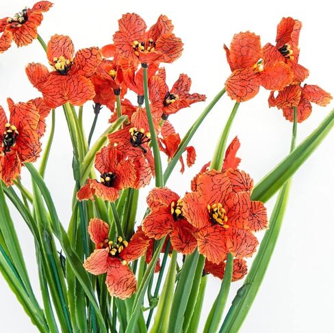 12 Bundles Fall Flowers Artificial for Decoration, Fake Mums Flowers Outdoor UV Resistant, Faux Plastic Flowers for Outdoors Porch Window Garden Box Hanging Pot Autumn Home Decor (Orange) in Saudi Arabia