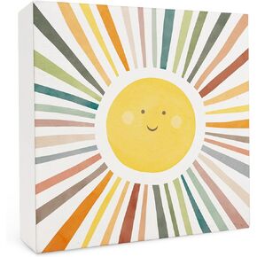 Sunshine Nursery Decor - Boho Neutral Sunshine Sun Wooden Box Sign 5x5 for Nursery Playroom Baby Toddler Kids Room Decor, Boho Classroom Decor, Sunshine Decor