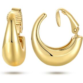 Gold Clip On Hoop Earrings for Women Chunky Hoop Clip Earrings Minimalist Non Pierced Tube Earrings