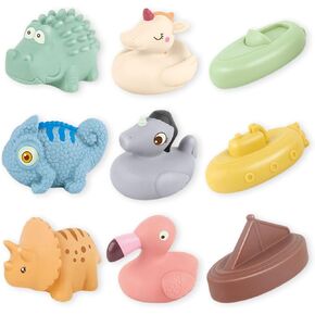 No Hole Bath Toys - 9 PCS Animal and Floating Boats Bath Toys for Babies 6-12 Months, Baby Bathtub Pool Shower Toys Presents for Toddlers Infants Girls Boys