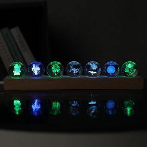 7 Chakra Natural Healing Spheres with LED Wooden Stand 40mm Crystal Quartz Stones for Meditation Attracts Lucky Night Light Decoration Balls Set for Home Office