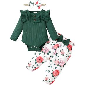 Mioglrie Newborn Infant Baby Girl Clothes Romper Pants Set Cotton Floral Outfits Baby Clothes for Girls