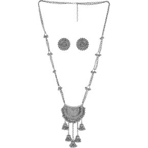 Designer Statement Afghani Oxidised Silver Indian Ethnic Tassel Ghungroo Bells Tribal Gypsy Necklace Jewelry Women