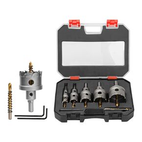 6Pcs TCT Hole Saw Kit, Triangular Shank Metal Steel Hole Saw Drill Bits, Upgrade Heavy Duty Carbide Hole Cutter with a Center Drill & 2Pcs L-Wrench, Hole Saw Set for Metal, Steel, Iron, Alloy