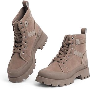MUSSHOE Womens Combat Boots Fashion Ankle Boots for Women Lace up Heel Lug Sole