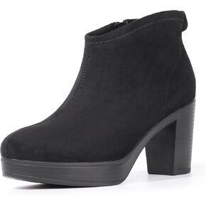 Hawkwell Women's Suede Arch Support Side Zipper Comfort Ankle Boot Chunky Block Heel Booties