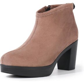Hawkwell Women's Suede Arch Support Side Zipper Comfort Ankle Boot Chunky Block Heel Booties