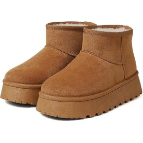 Platform Mini Boots, Ankle Boot Fur Lined Winter Boot For Women Platform Anti-Slip Snow Boots Waterproof Outdoor