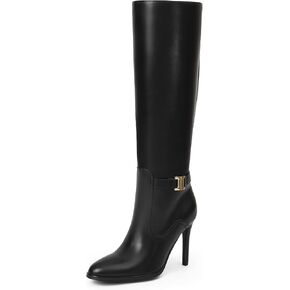 iiimmu Knee High Boots for Women 4 IN Stiletto Heel Zipperless Soft Faux Leather Tall Boots Round Toe 16 IN Shaft