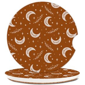 Absorbent Car Cupholder Coaster 2 Pack, Cute Car Coasters with a Finger Notch for Women & Men,2.56" Ceramic Stone & Non-Scratch Cork Base Drink Coasters (Checkerboard)