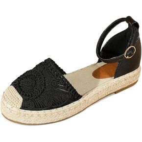 Putu Women's Closed Toe Sandals Ankle Strap Espadrille Platform Sandals Hollow Out Flat Shoes