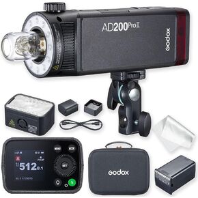 Godox AD200 Pro II Godox AD200Pro II Godox AD200ProII، مزامنة بنقرة واحدة مع X3، رؤوس فلاش محسنة، LED ثنائي اللون، مؤشر مجموعة الألوان، قابل للتعديل من 1/512 إلى الطاقة الكاملة (1/1) مع 0.1
