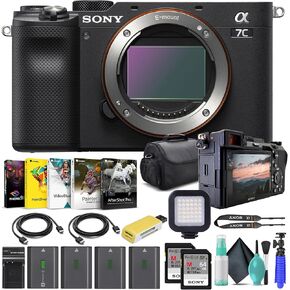 Sony Alpha a7C Mirrorless Digital Camera Body Only, Black ILCE7C/B, 2 x 64GB Memory Card, 3 x NP-FZ-100 Battery, Corel Photo Software, Case, External Charger, Card Reader, and More