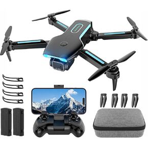 Drone with Camera, 1080P FPV Drone with 2 Batteries, One Key Take Off/Land, 360 Flips, Waypoint Fly, Altitude Hold, Gravity Control, Gesture Photography, Foldable Drones for Kids Adult, Beginner