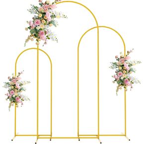 Wokceer Wedding Arch Backdrop Stand 7.2FT, 6.6FT, 6FT Set of 3 Gold Metal Arch Backdrop Stand for Wedding Ceremony Baby Shower Birthday Party Decor