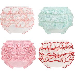 Infant Bloomers Underwear Ruffle Diaper Cover for Baby Girls Toddler Kids Cotton Shorts Panties 4-Pack