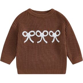 Baby Girl Knit Sweater Cute Bow Chunky Knitted Pullover Sweatshirt Toddler Girls Fall Winter Clothes