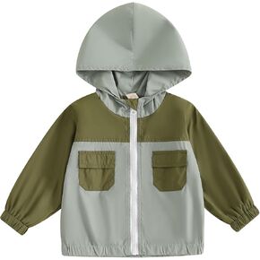 Adobabirl Toddler Baby Boy Lightweight Windbreaker Jacket Color Block Hoodie Sweatshirt Zipper Coat Outerwear Fall Clothes