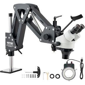 VEVOR Multi-Directional Microscope with Spring Bracket, 7X-45X Magnification Jewelry Microscope, Micro Jewelry Inlaid Stand with Integrated USB Ring LED Light and 360° Ball Vise, for Jewelry Inlay