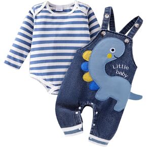 Baby Boy Clothes Newborn Long Sleeve Romper + Cartoon Jeans Suspender Overalls Fall Winter Outfits 0-18 Months