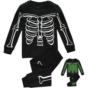 DDSOL Kids Pajamas For Boys Skeleton Glow-in-The-Dark Cotton Sleepwear Toddler Clothes Halloween Pumpkin Outfit