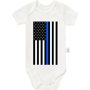 Thin Blue Line Bodysuit, Police American Flag Infant Newborn Cotton Romper Short Sleeve Jumpsuit Outfits 0-24 Months