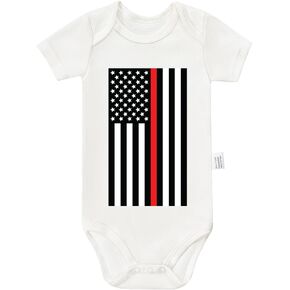 Thin Red Line Bodysuit, Firemen American Flag Infant Newborn Cotton Romper Short Sleeve Jumpsuit Outfits 0-24 Months